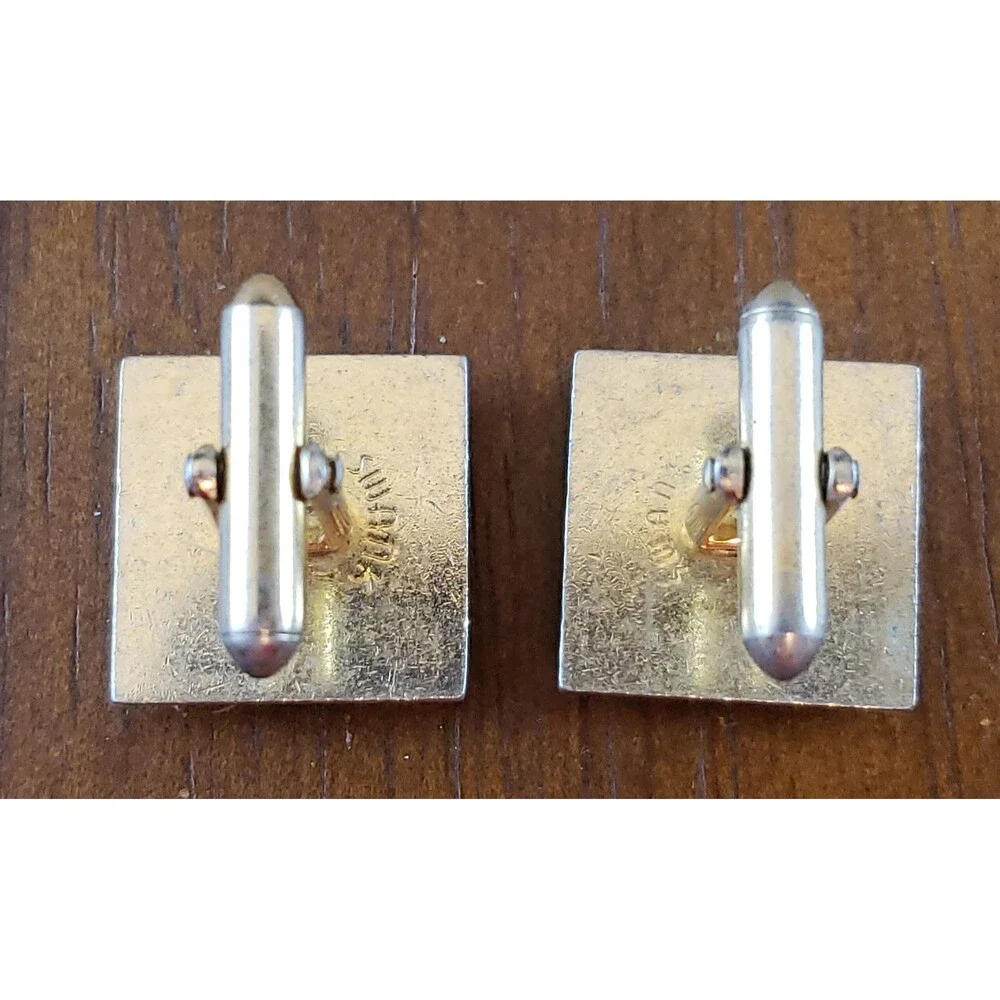 Vtg Swank Gold Brown Striations Stone Mounted, Gold Tone Metal Square Cuff Links